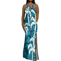 Halter Water Drop Floor-Length Dress For Polynesian Ladies Custom-Made Floral Pattern Evening Dress Stunning Summer Dress