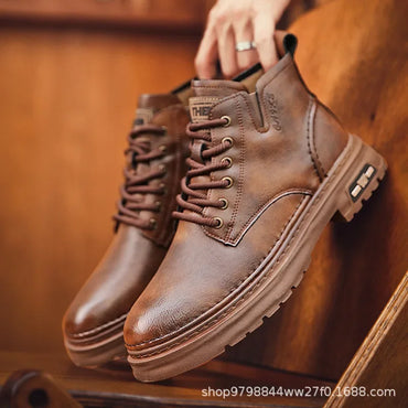 Luxury Men Ankle Boots Retro British High-top Men Boots Fashion High Quality Leather Shoes 2024 New Outdoor Men Motorcycle Boots