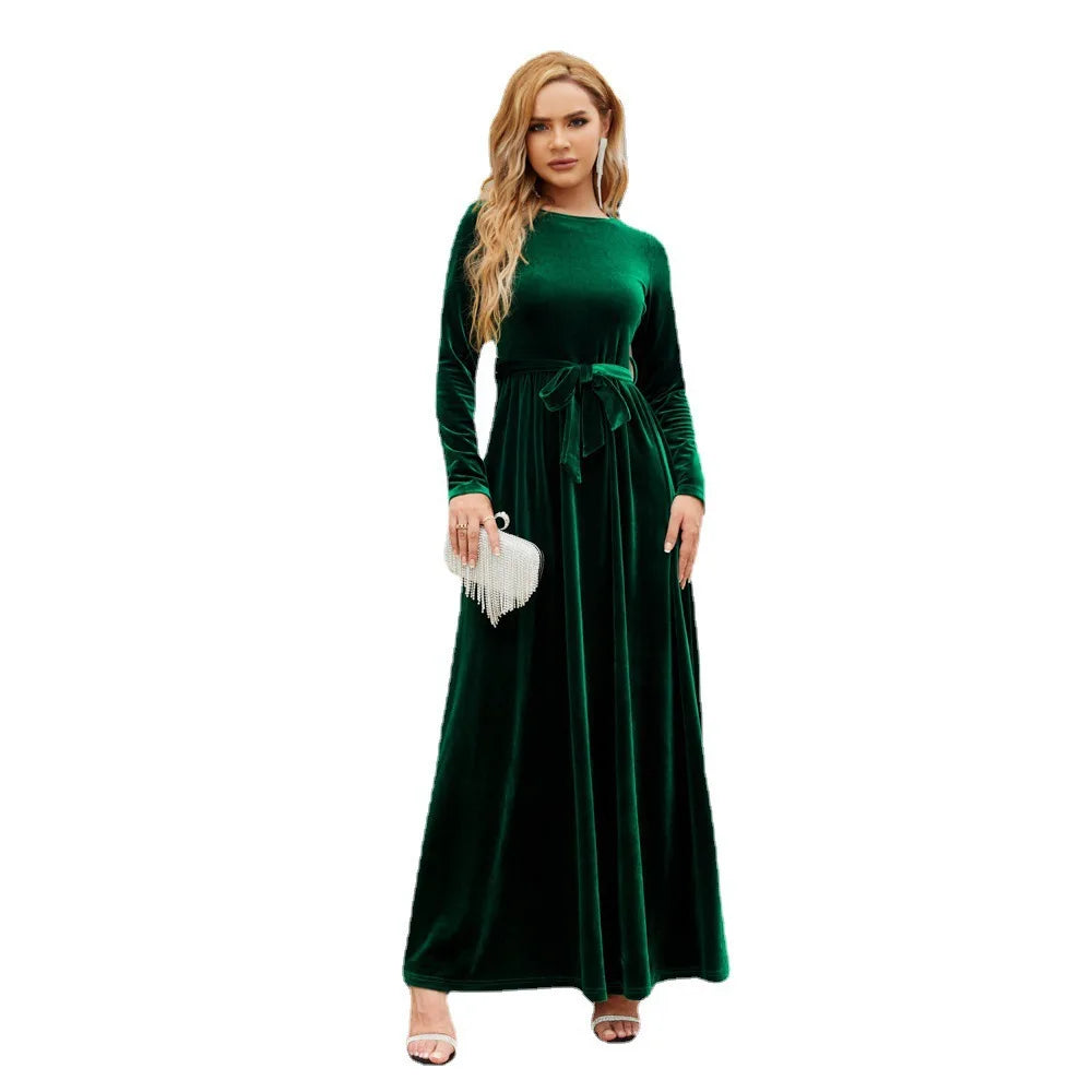 Spring Autumn Elegant Red Long Dress Velvet Solid Color Premium  Formal Evening Vestidos Festa Luxo Rojo Maxi Dresses for Women