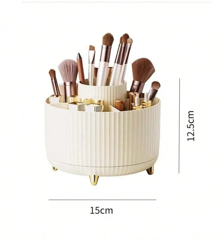 360° Rotating Makeup Organizer - 1pc Plastic Cosmetic Storage with 5 Compartments - Multi-Functional Holder for Brushes