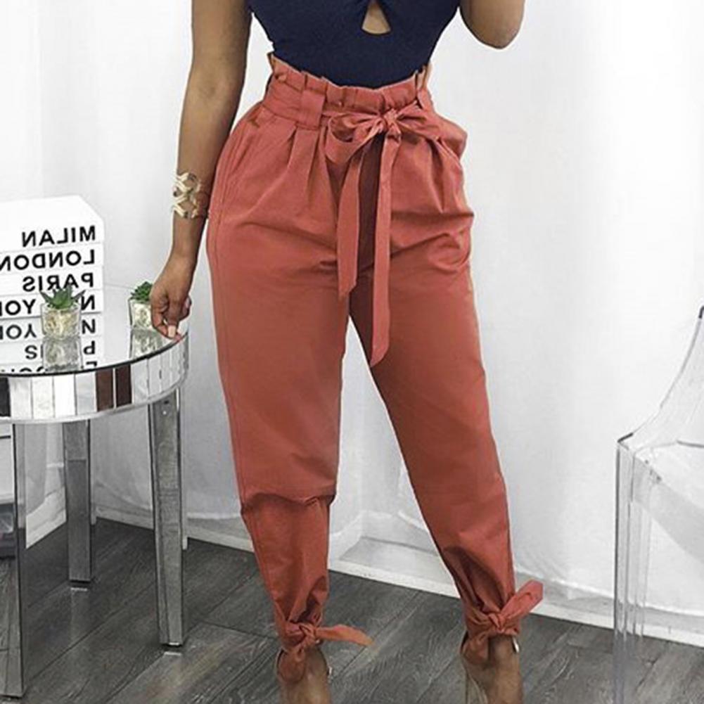 High Waist All-Match Casual Pants Small Feet Woman Long Pants Slant Pockets Women Ankle-length Belt Harem Trousers Streetwear