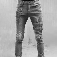 Men Holes Distressed Jeans Pencil Pants Mid Waist Slim Fit Zippers Denim Ankle Length Trousers 2025 Casual Streetwear Denims