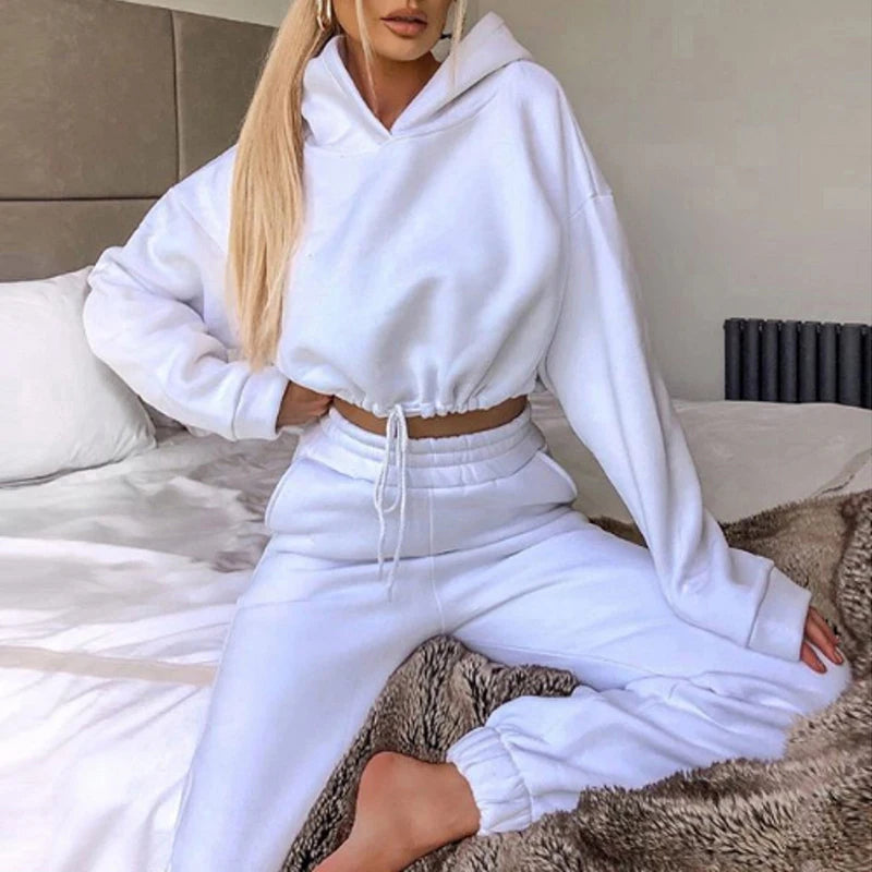 2025 Autumn Winter Women Sweatshirt Set Solid Color Casual Simple Hooded 2 Piece Outfit Set Fashion Gym Jogging  Woman Pant Sets