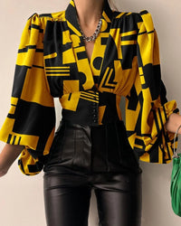 Women's Blouse Sexy Irregular V Neck Blusas Fashion Lantern Sleeve Solid Autumn Elegant Streetwear Casual Loose Tunic Top