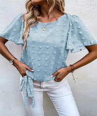 Spring and summer fashion pure color shirt new style woven jacquard ball casual short-sleeved t-shirt