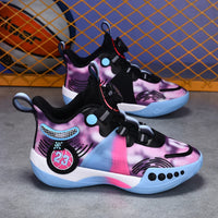 Children Sports Shoes Mesh Rotating Buckle Fashion Sports Shoes Breathable Anti Slip Wear-Resistant Basketball Boots for Kids