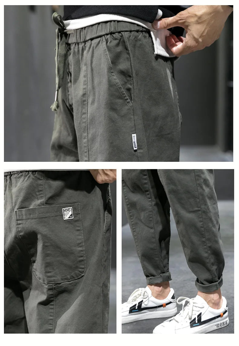 Men's Casual Jeans Pure Cotton Straight Workwear Korean Style Trendy Versatile Ties Sports Pants