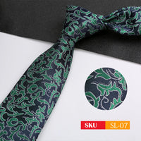 Luxury 8CM Mens Necktie Dark Green Color Dot Plaid Stripes Ties For Man Groom Jacquard Woven Neck Tie For Business Party