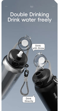 One Button Open Water Bottle with Lifting Rope, Large Capacity Stainless Steel Thermos Bottle,Outdoor Sport Vacuum Flasks