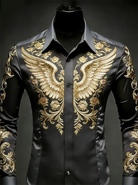New 10 color men's long sleeved lapel shirt with fashionable 3D floral print and wing pattern long sleeved shirt