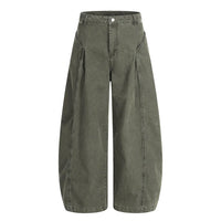 Spliced Faded Jeans Mens Retro Casual Washed Distressed Baggy Wide Leg Banana Denim Pants Man