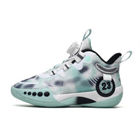 Children Sports Shoes Mesh Rotating Buckle Fashion Sports Shoes Breathable Anti Slip Wear-Resistant Basketball Boots for Kids