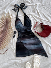 2025 Fashion Design sense Chiffon sleeveless sexy tight deep V short sexy pure backless dress