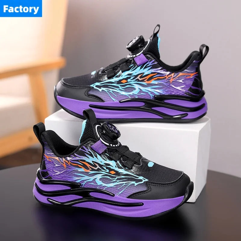 New Anti-skid Leather Kids Sneakers for Boys Running Walking Lightweight Casual Shoes With Fashion Dragon Pattern Size 31-38