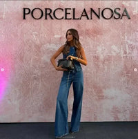 Jeans 2 Piece Set Women Streetwear Outfits Denim Vest Sleeveless Single Breasted Distressed Wide Leg Pants  Casual Ensemble