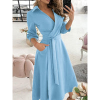 WAYFOLOVE Ladies Spring Summer Long Dress Women Long Sleeve Pocket Casual Dresses Elegant V Neck Butterfly Print Vintage Dresses