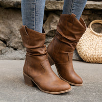 Boots Frayed One Foot Den Small Heel Mid Western Cowboy Women's Boots Mid Boots Fashion Women's Boots