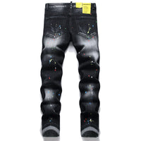 chareiharper DSQ 1347 Men's Jeans Straight Fit Elastic Cotton Black Paint Wash Water Tear Tear Process Italian Design men Jeans