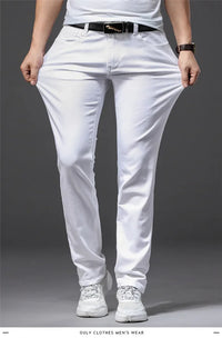 Men Slim White Jeans New Elasticity Fashion Casual Classic Soft Business Brand Trousers Male Clothing Stretch Pants