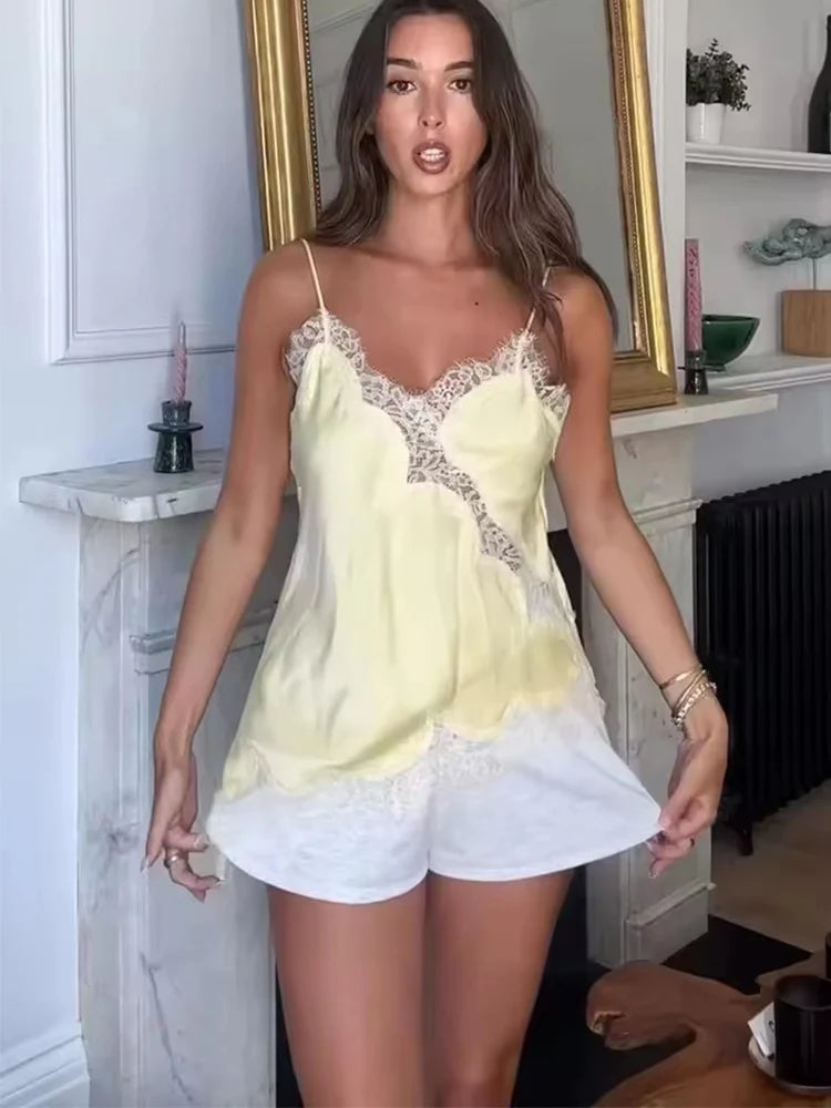 Sexy Lace Sling Tops Women's Hollow Out Sleeveless Backless Asymmetrical Hem Top 2026 Summer New Lady Fashion Short Tops