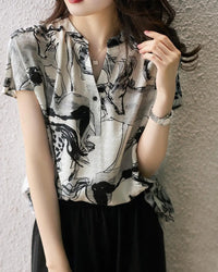 Spring and Autumn Shirts & Blouses for Women with Print Chiffon Short Sleeve Tunic 2025 Pretty S New Woman Top Korea Stylish Xl