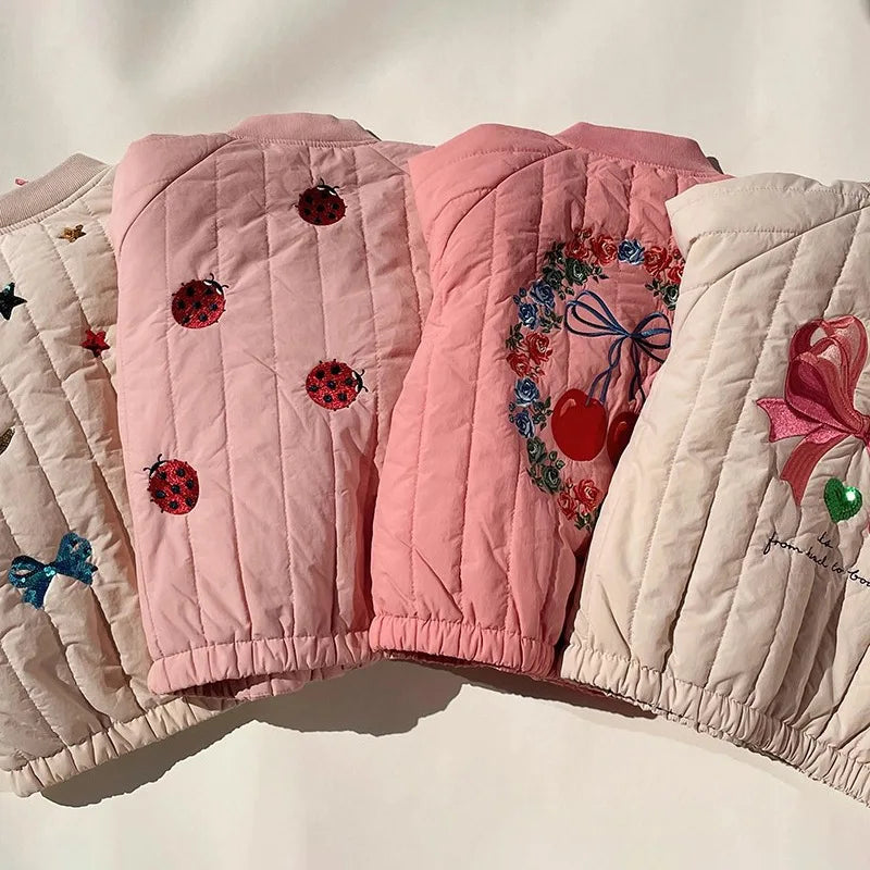 Children's coats for autumn and winter ks new collection Girls' embroidered sequined thickened wool jacket flight suit coat