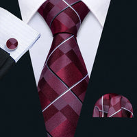 Barry.Wang Plaid Silk Men Tie Hanky Cufflinks Set Checked Jacquard Necktie for Male Formal Casual Wedding Business Party Events