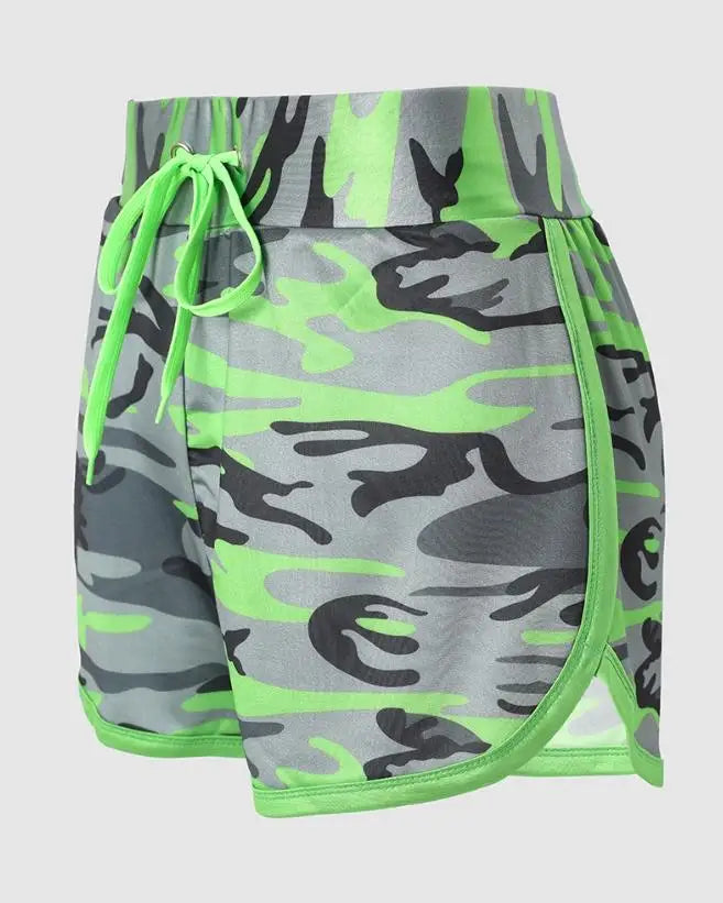 2023 Summer Women's Shorts Fashion Camouflage Printing Drawcord High Waist Shorts Casual Sports Pants Fitness Jogging Shorts