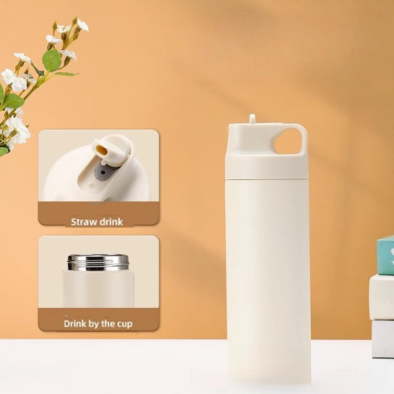 550ML Stainless Steel Insulated Cup Portable Thermos Cup Anti-drop Straw Water Bottle Outdoor Sport Insulated Water Bottle