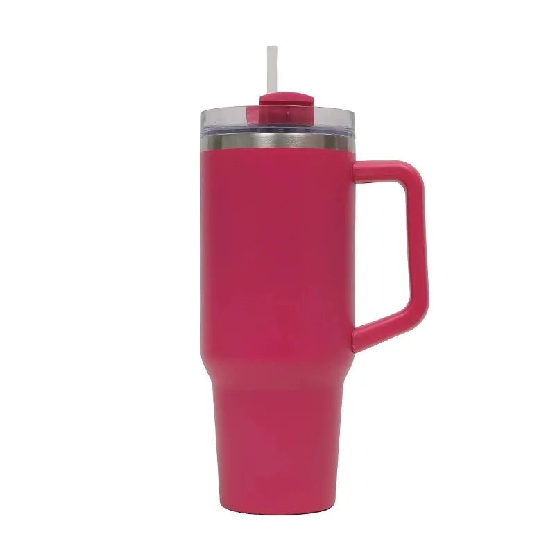 40oz Stainless Steel Car Cup Large Capacity Water Cup with Handle and Straw Double-walled Insulated Travel Mug Holiday Gifts