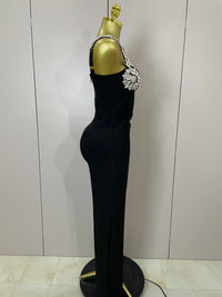 Shining Diamonds Womrn Sexy V-Neck Sleeveless Bandage Jumpsuit Celebrity Elegant Evening Party Club High Quality Birthday Outfit