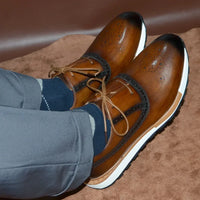 Men's Sneaker Shoes Genuine Cow Leather Oxford Brogue Luxury Designer 2-eyelet Lace-up Autumn Winter Daily Casual Shoes for Men