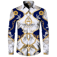 Fashion Luxury Golden Flower Print Men's Shirts Baroque Style Short/Long Sleeve Lapel Button Up Tops Social Hawai Party Cardigan