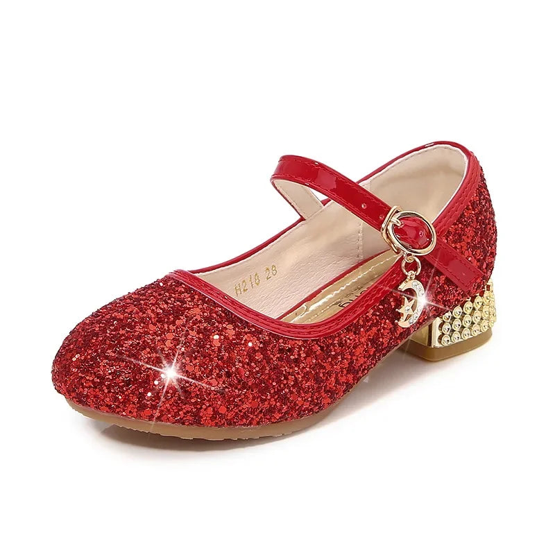Zhongda Girls' Fashion Show Crystal Shoe New Versatile Mary Jane Fashion Sequins Walk Princess Shoe School Shoes for Kid Girls
