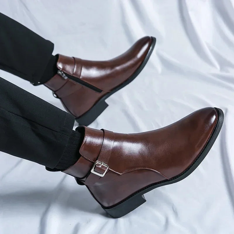 Autumn New Men's Boots British Style Pointed Formal Leather Oxford Shoes Dress Boots Chelsea Business Ankle Boots High-Top Shoes