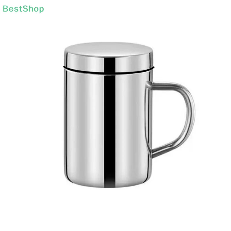 ★★★Stainless Steel Double-layer Mug With Lid, Office Insulated Insulated Mug With Handle