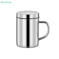 ★★★Stainless Steel Double-layer Mug With Lid, Office Insulated Insulated Mug With Handle