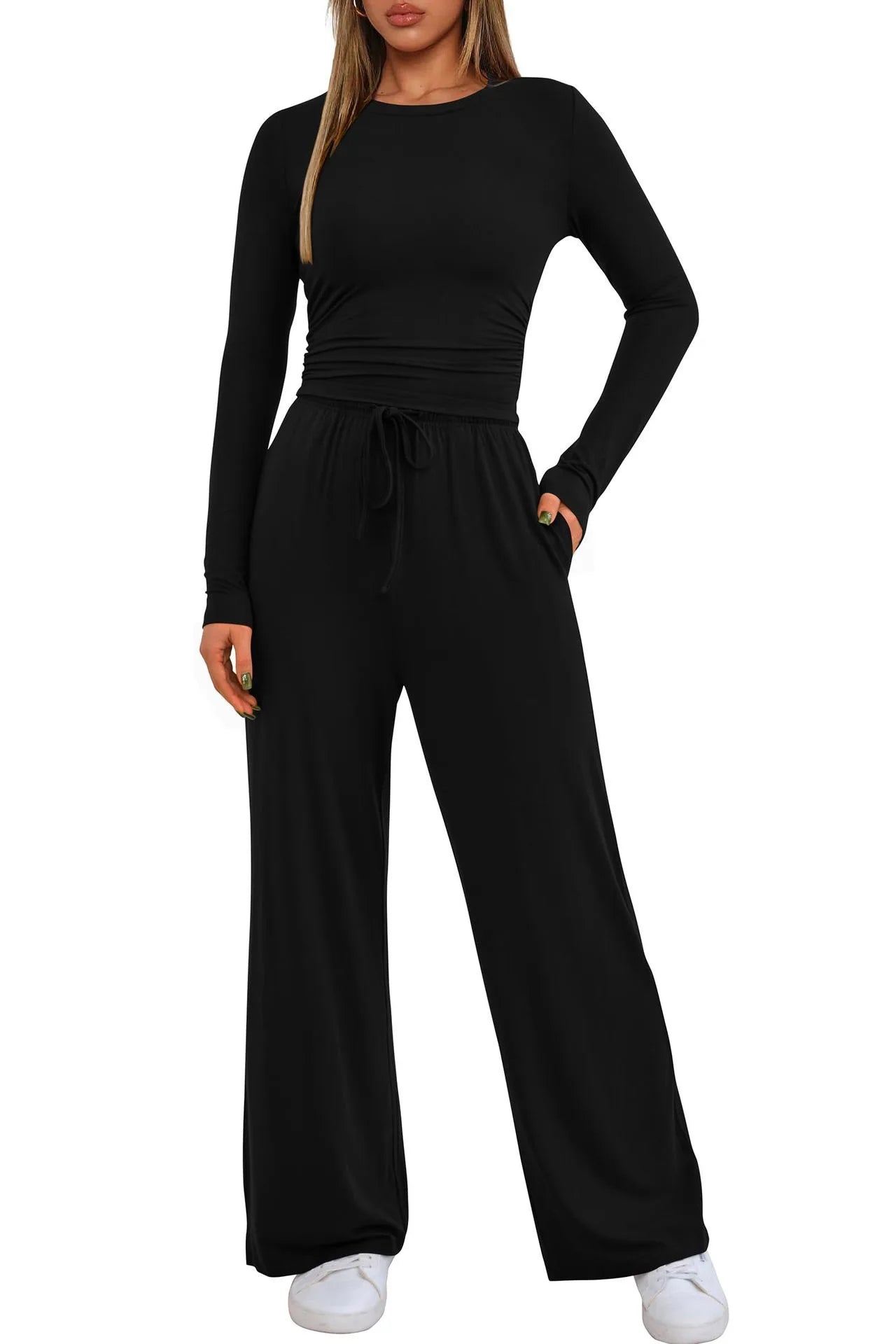 2025 autumn/winter asymmetrical design casual suit women's long sleeved wide leg pants multi occasion sportswear