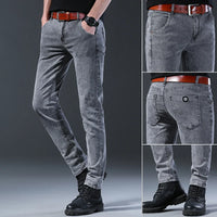 New style jeans, men's slim fit, Korean style comfortable straight leg elastic gray mid waist pants, men's casual denim pants