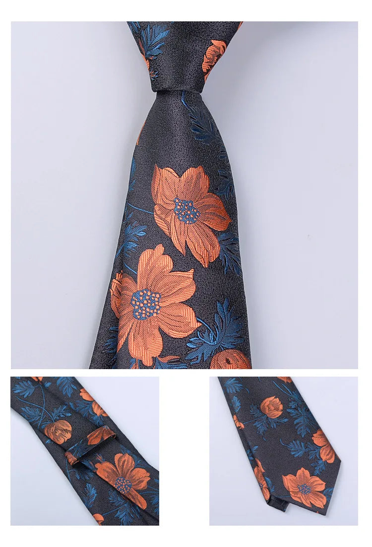 Men's Fashion Silk Tie 8cm Striped Novelty Necktie Blue Green Orange Color Ties For Men Floral Party Ties Wedding Business Gift