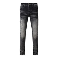 Fashion Top Quality Streetwear Distressed Men's Jeans  Vintage Low Rise Stretch Skinny Button Fly Ripped Hold Pants