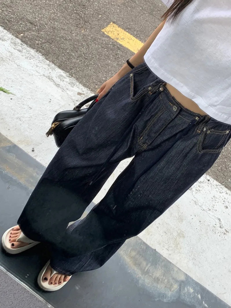 High Waist Dstring Loose Wide Leg Jeans for Women Faionable Versatile Long Pants Taller Women Spring Autumn Winter