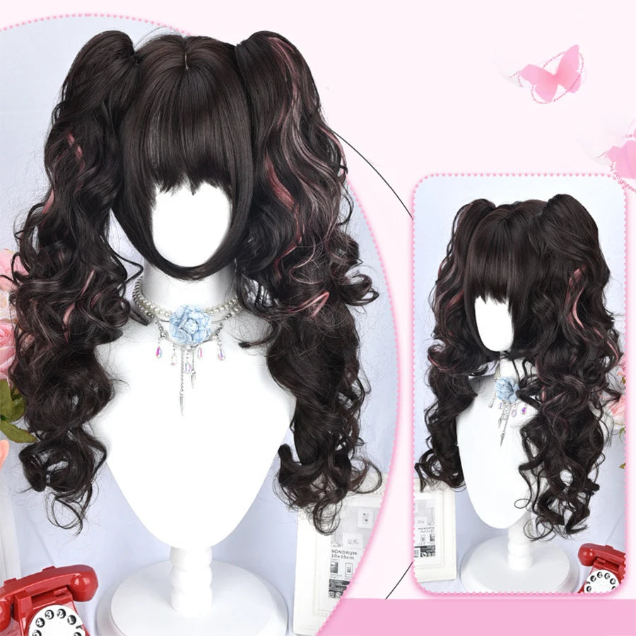 Roman Curly Synthetic Lolita Curly Hair With Bangs Golden Anime Wig Oberl Woman Party Cosplay Wig