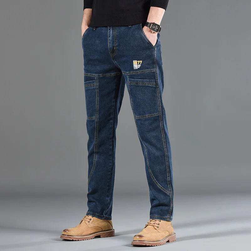 Fashion Print Six-Pocket Jeans Small Straight Cut Style Men's Casual Comfortable Fit Clothing