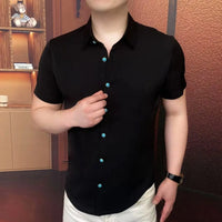 British Style Short Sleeved Shirt for Men Personalized Button Design Casual Business Shirt Slim Social Streetwear Men Clothing