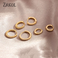 ZAKOL Fashion Round CZ Small Circle Hoop Earrings for Women Gold Color Ear Piercing Jewelry