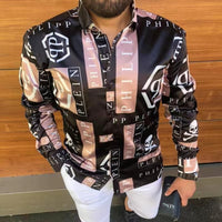 New Fashion luxury Men's Single Breasted Shirt Fall casual black rage print personality trend long sleeve top