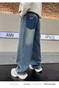 Boys Jeans 2024 Autumn&winter New Teenage Children Plus Fleece Warm Pants Boys Fried Street Handsome Pants Kids Denim Trousers