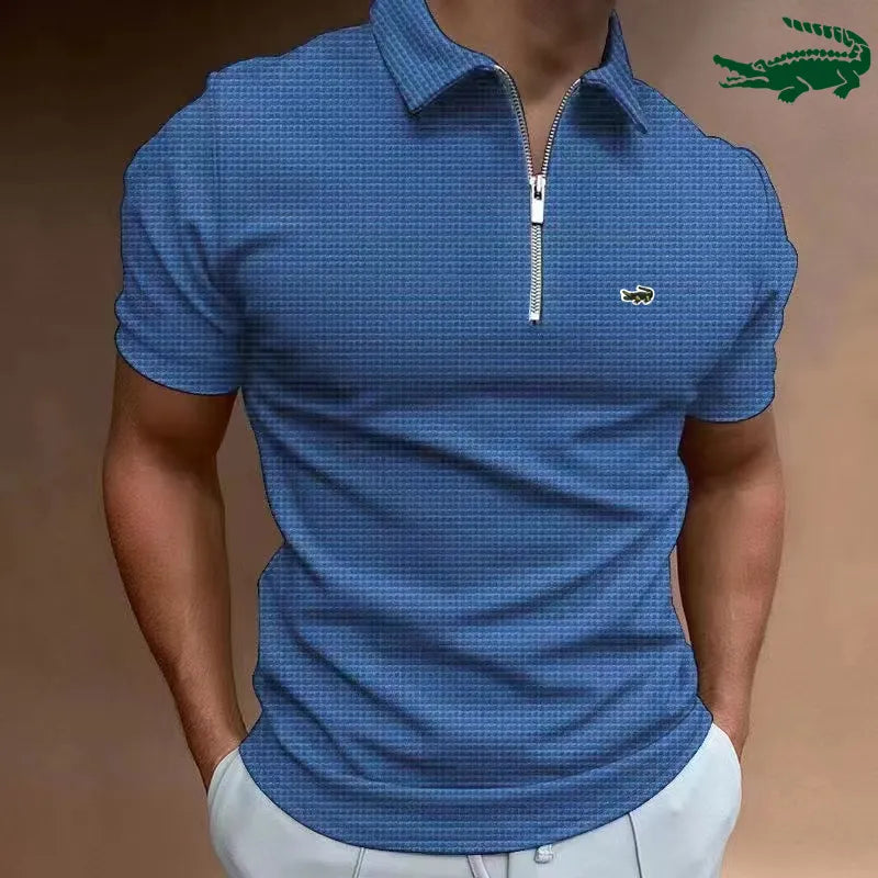 CARTELO Brand POLO Shirt Zipper Waffle Summer Men's Short Sleeve T-shirt Sport Casual Quick Dry Breathable Elastic Bottom