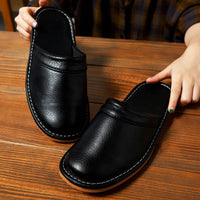 Indoor Leather Slippers Men Home Cheap Shoes 2025 Spring New Style Flat Mules High Quality Unisex House Slippers